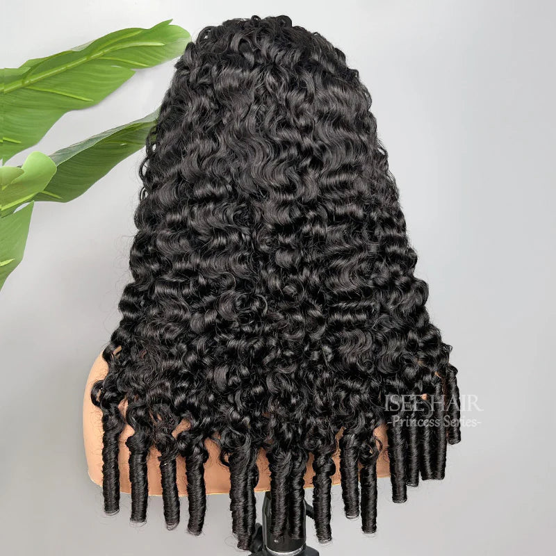 ISEE Burmese Curly Half Wig InvisiFit Strap Human Hair Wear Go Glueless Wig for Beginners