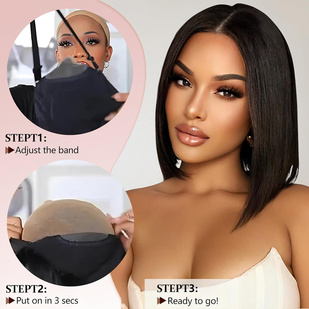 ZHENGON Glueless Bob Wig Human Hair Pre Plucked Pre Cut Wear and Go Bob Wig | 6x4 HD Straight Lace Closure Wigs Human Hair 150% Density Short Wigs for Women 12Inch