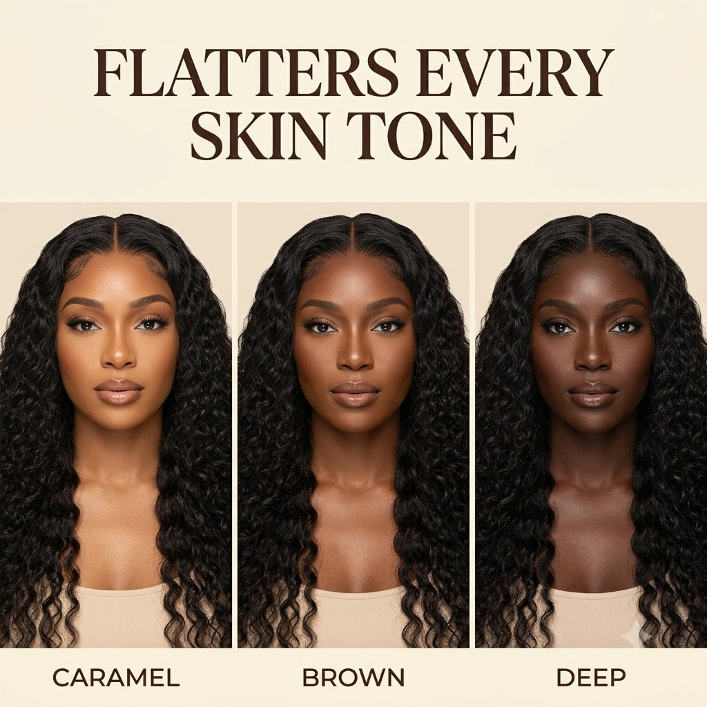 Deep wave wig flatters every skin tone