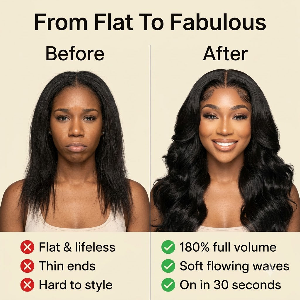 Before and after body wave wig