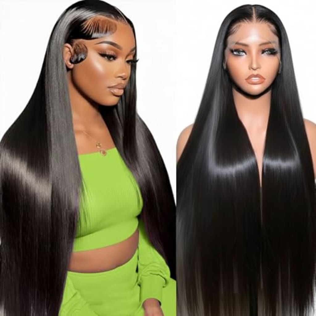 Lace Front Wigs Human Hair 32 Inch 12A Virgin Straight Human Hair Wig 200 Density Soft 13x6 Lace Front Wigs Human Hair Pre Plucked Invisilbe Hairline Glueless HD Frontal Wig Natural Black