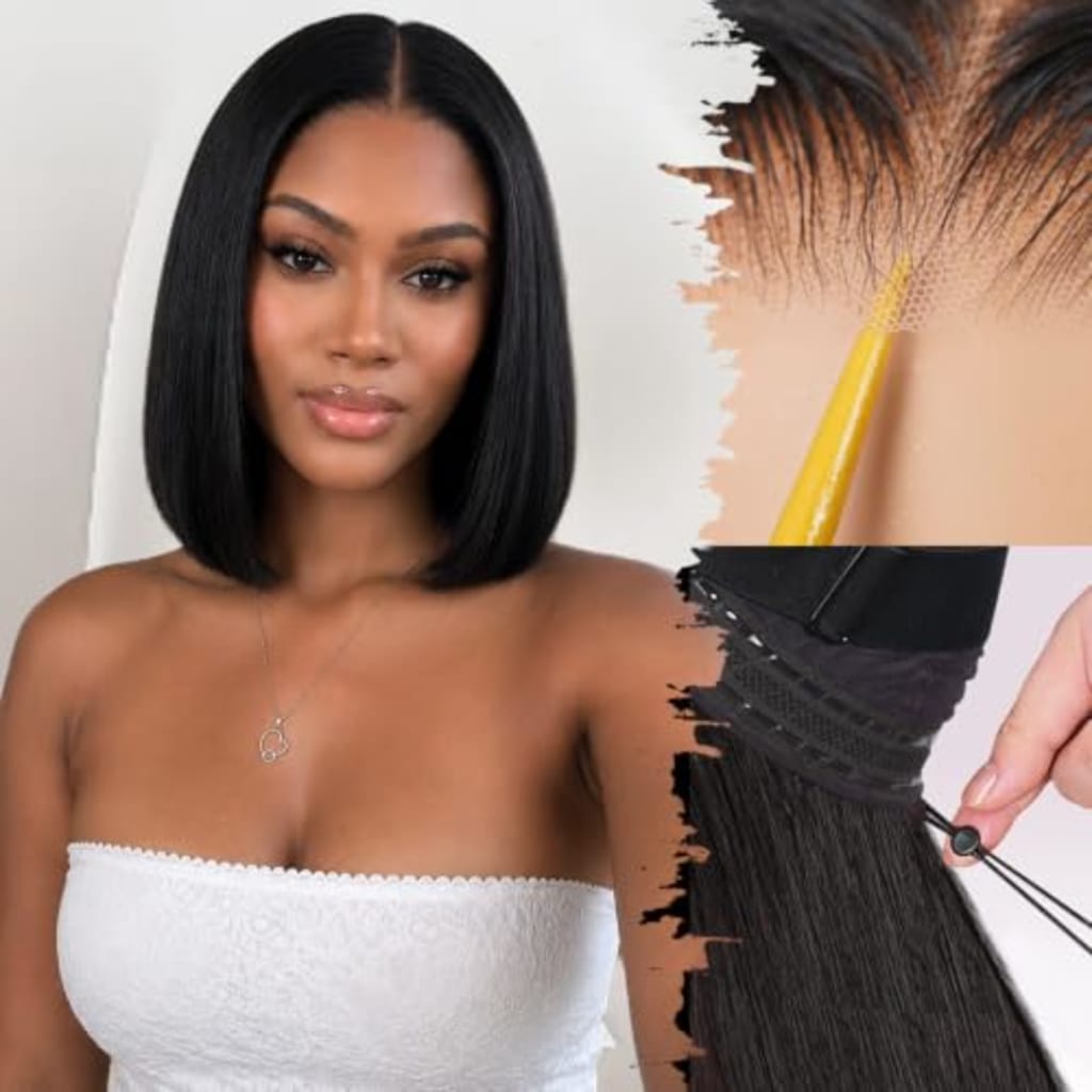 6x4 HD Lace Front Glueless Human Hair Wig - 12 Inch, Natural Black, 220% Density