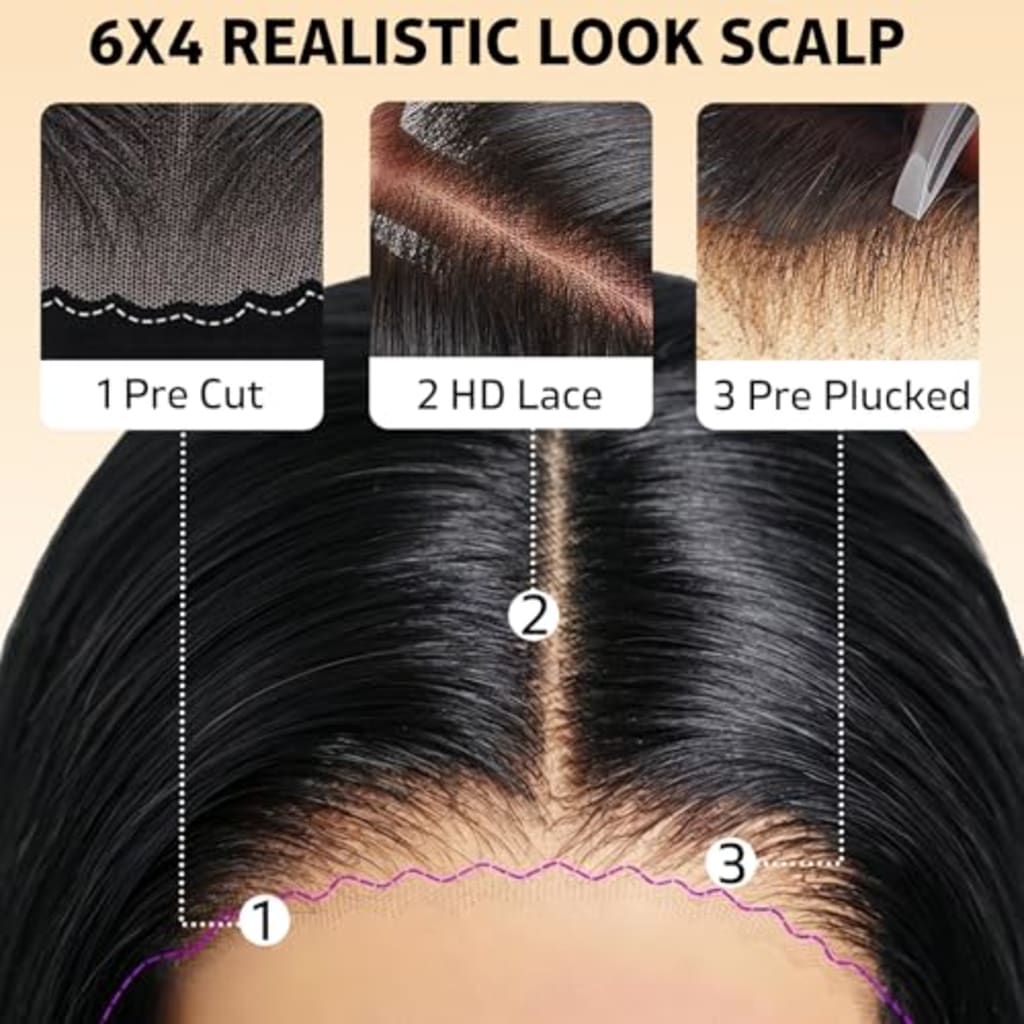 6x4 HD Lace Front Glueless Human Hair Wig 220% Density 12 Inch