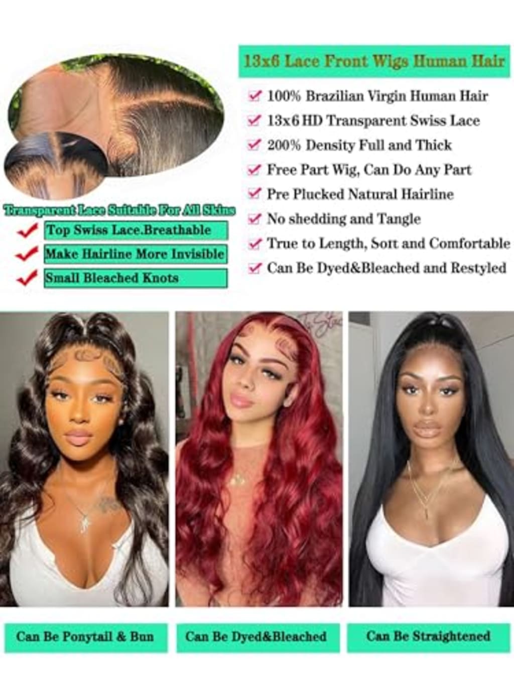 Fongly Body Wave Lace Front Wigs Human Hair 13x6 Lace Front Wigs Human Hair 200% Density 26 Inch 13x6 HD Lace Frontal HumanHair Wigs for Black Women With BabyHair