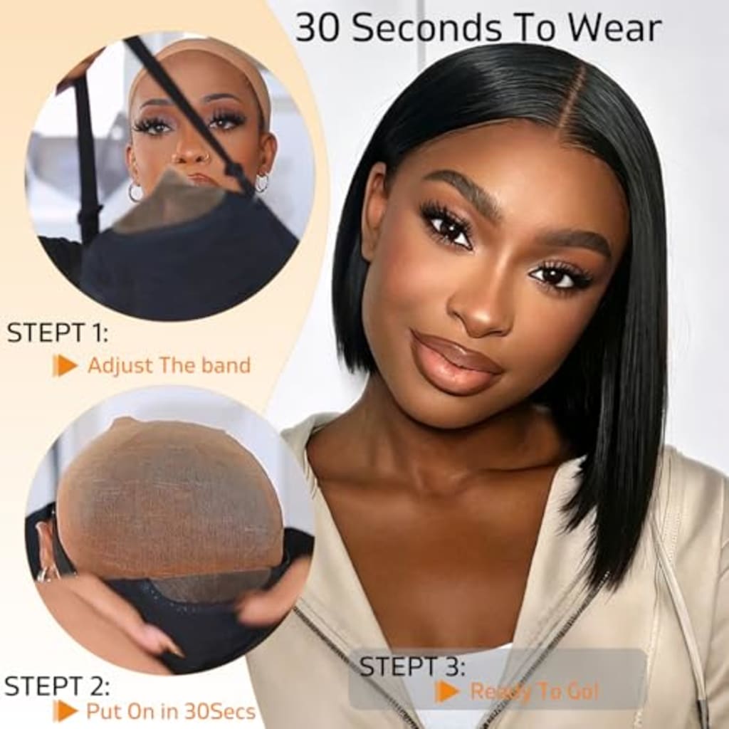 6x4 HD Lace Front Glueless Human Hair Wig 220% Density 12 Inch