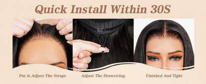 6x4 HD Lace Front Glueless Wigs Human Hair Pre Plucked Pre Cut | Wear and Go Drawstring Straight Human Hair Wigs 220% Density 12 Inch Natural Black