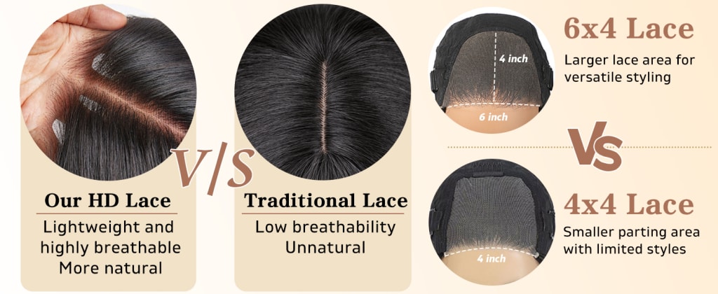 6x4 HD Lace Front Glueless Wigs Human Hair Pre Plucked Pre Cut | Wear and Go Drawstring Straight Human Hair Wigs 220% Density 12 Inch Natural Black
