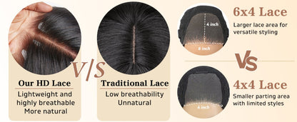 6x4 HD Lace Front Glueless Wigs Human Hair Pre Plucked Pre Cut | Wear and Go Drawstring Straight Human Hair Wigs 220% Density 12 Inch Natural Black