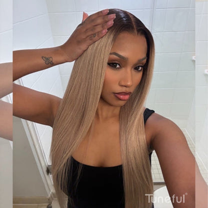 Tuneful Professional Toned Ombre Ash Blonde Mixed Dirty Blonde Human Hair Wigs Glueless Wigs