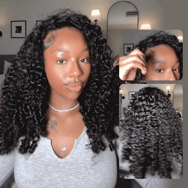 ISEE Burmese Curly Half Wig InvisiFit Strap Human Hair Wear Go Glueless Wig for Beginners